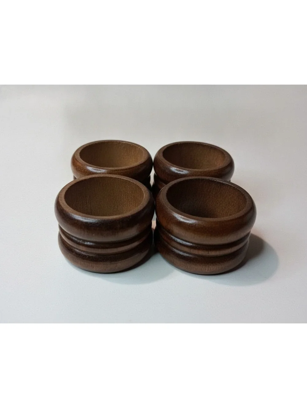 Vintage Set of 4 Dark Wood Carved Ribbed Napkin Rings